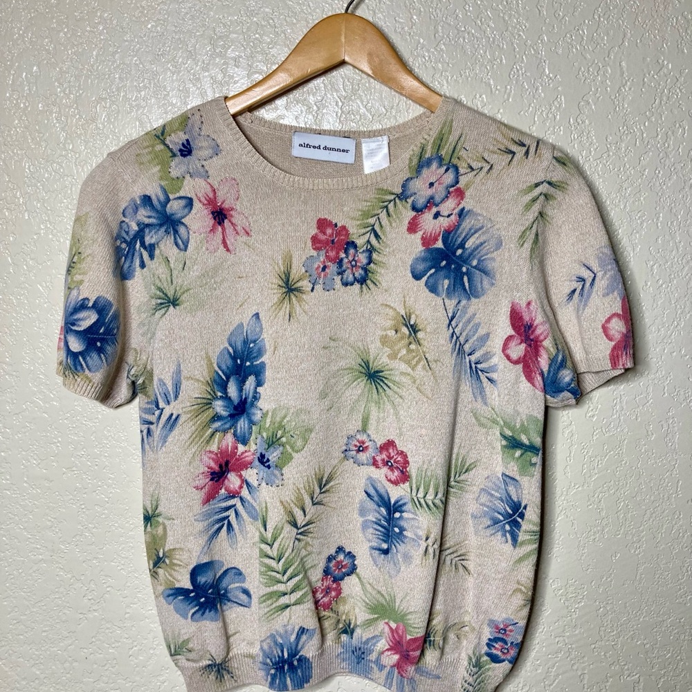 Alfred Dunner Women’s Medium Floral Sweater Short Sleeve Knit Cottagecore Granny